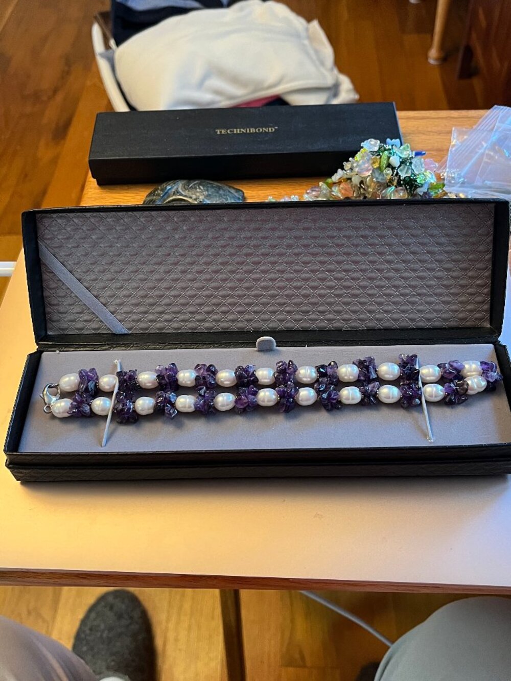Vintage Pearl and Amethyst Necklace - 18 inch - Sterling clasp